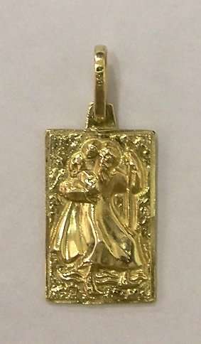 18k / 18ct gold Saint Christopher disc, rectangular