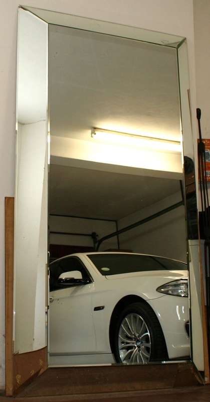 Large bevelled wall mirror on base, 110cm x 209cm  a project