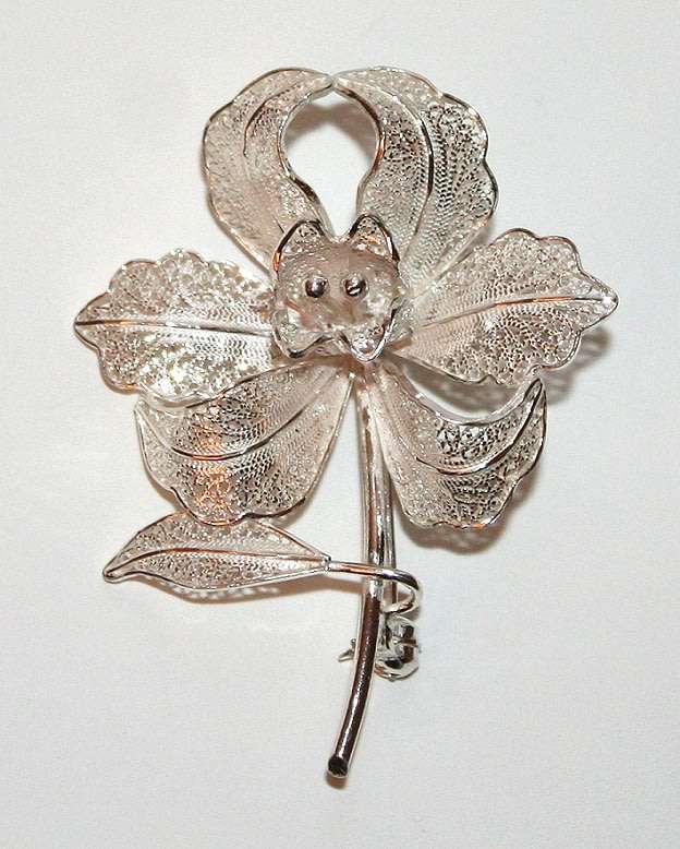 Orchid filigree BROOCH: sterling silver. Magnificent. Ready for you. Last one!
