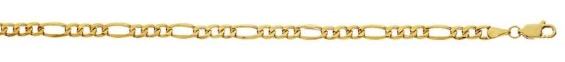 9k / 9ct gold hollow 3+1 Figaro BRACELET: 4.4mm wide, 21cm