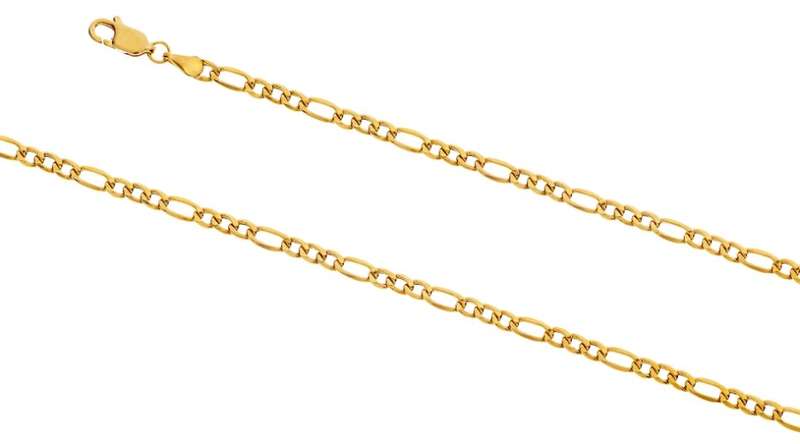 9k / 9ct gold hollow 3+1 Figaro CHAIN: 3.4mm wide, 50cm