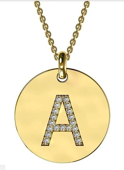 9k / 9ct yellow gold Initial DISC / PENDANT: diamonds, 18mm wide