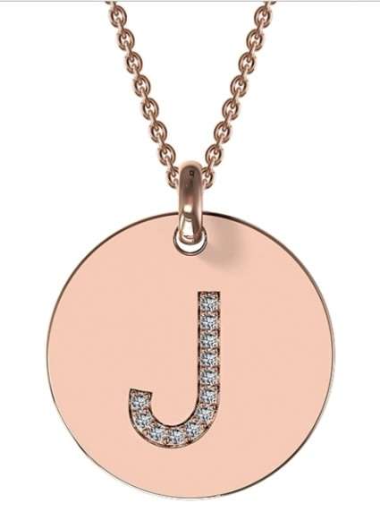 9k / 9ct rose gold Initial DISC / PENDANT: diamonds, 18mm wide