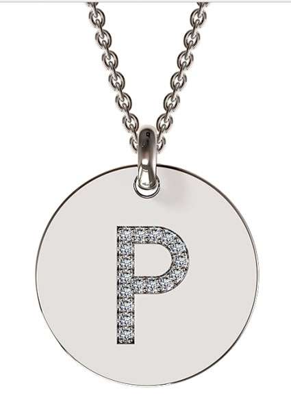 9k / 9ct white gold Initial DISC / PENDANT: diamonds, 18mm wide