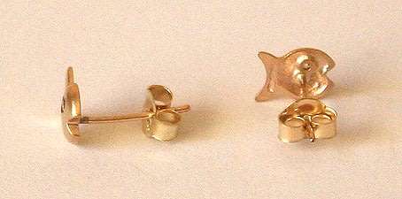 10k / 10ct gold EARRINGS: satin finished fish, simulated diamonds. Ready for you. Last pair!