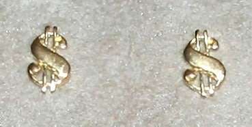 9k / 9ct gold $ dollar stud EARRINGS. Ready for you. Last pair!