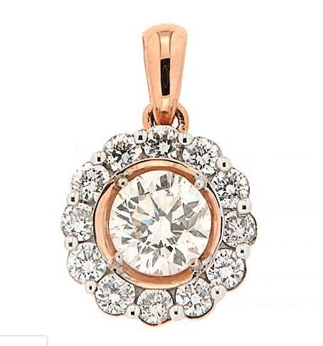 18k / 18ct rose & white gold cluster PENDANT: diamonds, 0.71cttw