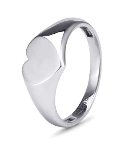9k / 9ct white gold heart Signet RING, size J