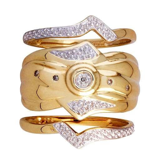 9k / 9ct gold Trip Wedding Set: diamonds = GLAMOROUS