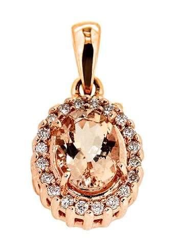 9k / 9ct rose gold oval cluster PENDANT: 7x5mm Morganite & diamonds
