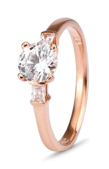 9k / 9ct rose gold Trinity Engagement or Dress Ring: simulated diamonds GLAMOROUS