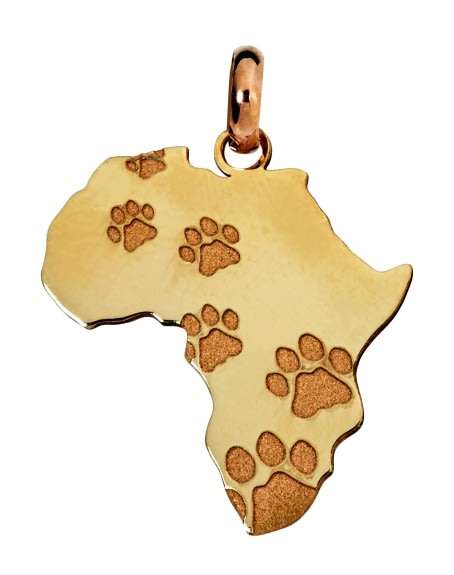 14k / 14ct gold map of Africa PENDANT: paw prints