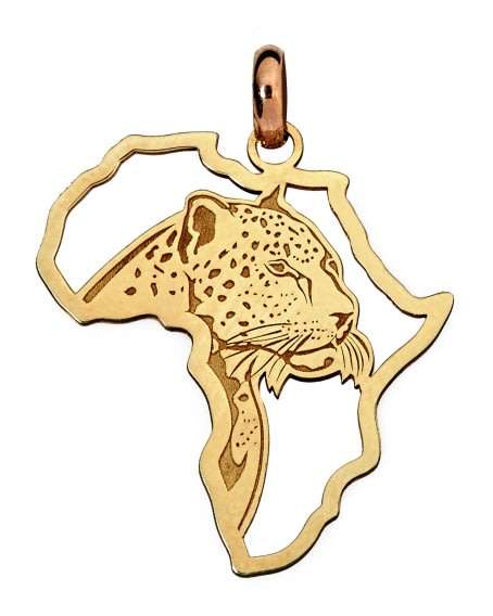 9k / 9ct gold map of Africa PENDANT: leopard