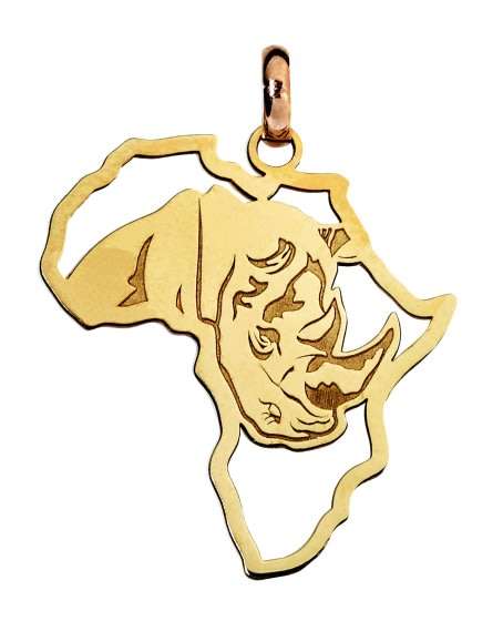 9k / 9ct gold map of Africa PENDANT: rhino