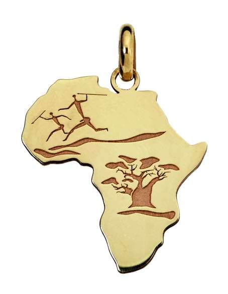 9k / 9ct gold map of Africa PENDANT: bushmen, baobab