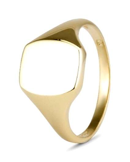 9k / 9ct yellow gold cushion Signet RING, 10x12mm, size V