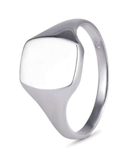 9k / 9ct white gold cushion Signet RING, 10x12mm, size V