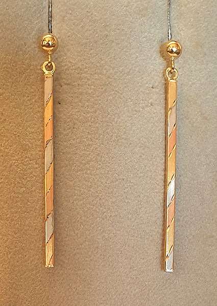 9k / 9ct 3-colour gold square DROP EARRINGS  REFINED. Ready for you. Last pair!