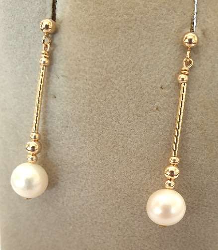 14k / 14ct gold & 7mm cultured pearl DROP EARRINGS. Ready for you. Last pair!