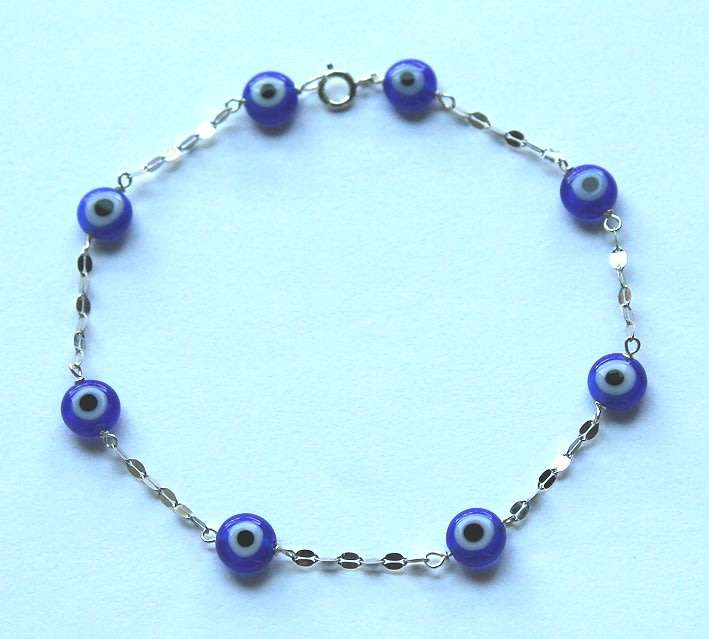 10k / 10ct white gold BRACELET: All seeing eye / evil eye, marina link. Ready for you. Last one!