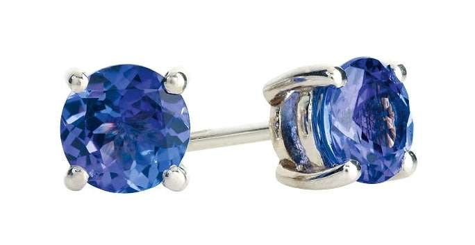18k / 18ct white gold stud EARRINGS: round AAA Tanzanites, 2.00cttw