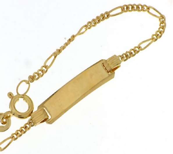 9k / 9ct gold baby / child ID BRACELET: 5+1 figaro, 16cm