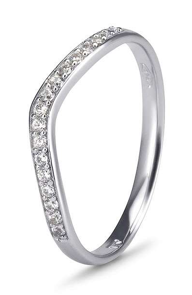 9k / 9ct white gold curved BAND: simulated diamonds, size K or N