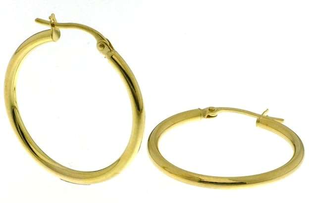 9k / 9ct gold hoop EARRINGS: 25x2mm. Last pair!