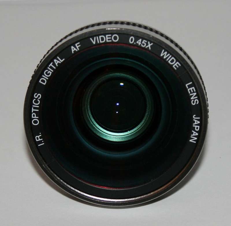 Video lens: I.R. Optics Digital AF Video 0.45x Wide, back cap, pouch, made in Japan. Excellent