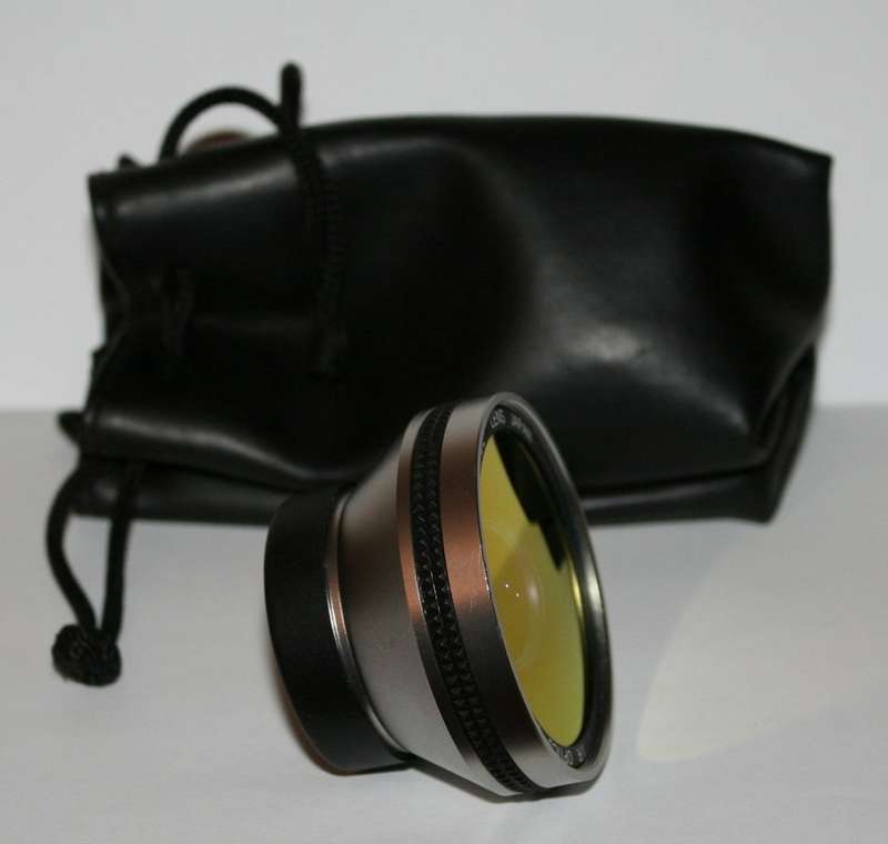 Video lens: I.R. Optics Digital AF Video 0.45x Wide, back cap, pouch, made in Japan. Excellent