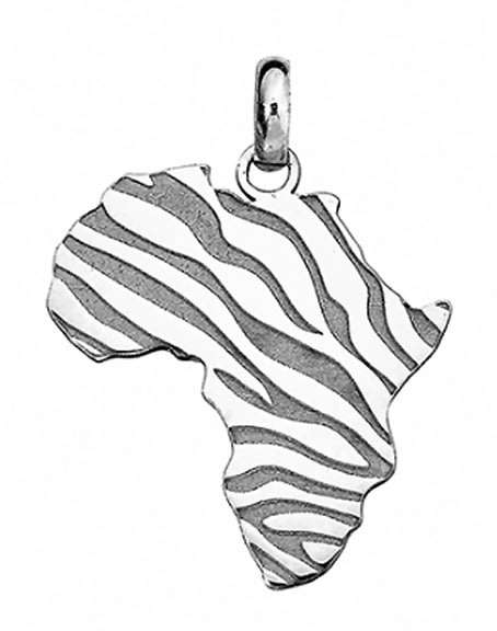 9k / 9ct white gold map of Africa PENDANT: zebra print