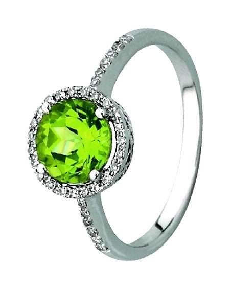 9k / 9ct white gold round cluster RING: Peridot & diamonds. BOLD & GLAMOROUS