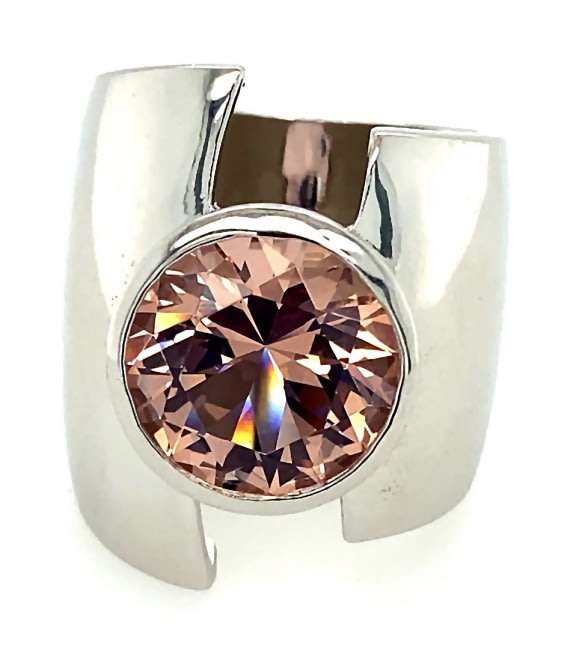 Large synthetic Morganite fold over Designer RING: sterling silver, 25mm wide