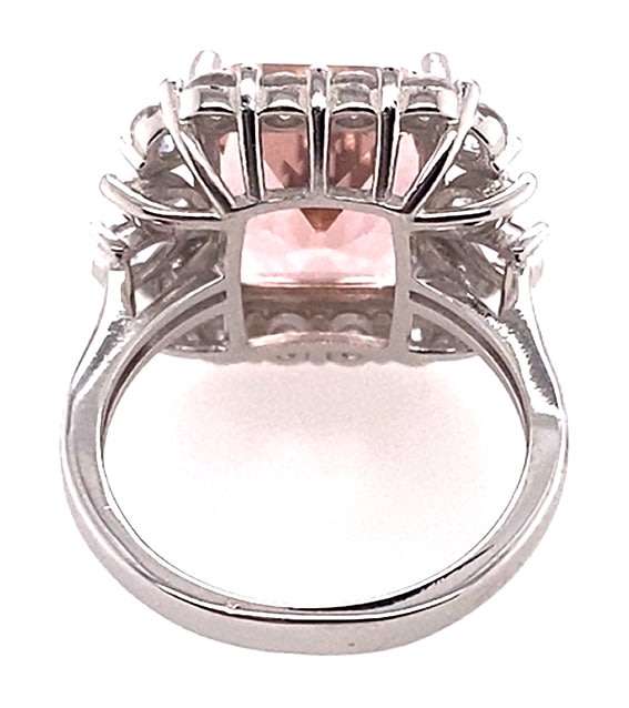 RING: square CZ Morganite & CZ halo, 18mm wide, sterling silver GLAMOROUS