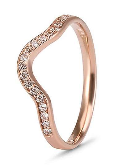 9k / 9ct rose gold curved BAND: simulated diamonds, size N