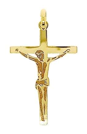 9k / 9ct gold CRUCIFIX: flat, etched, 15.5x24.7mm