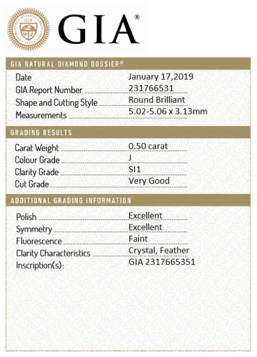 18k / 18ct white gold Solitaire diamond RING: 0.50ct, J, SI1, certified. Last one!