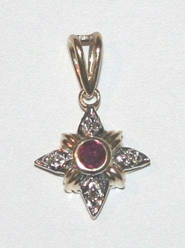 9k / 9ct gold, ruby & diamond star PENDANT. Ready for you. Last one!