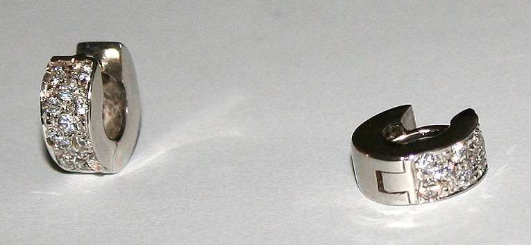 9k / 9ct & CZ Huggie EARRINGS: 12mm wide, reversible, HEAVY. Ready for you. Last pair!