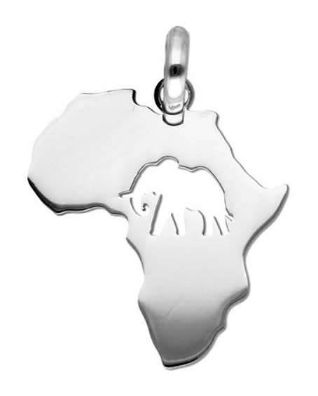9k / 9ct white gold map of Africa PENDANT: elephant