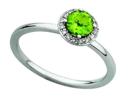 9k / 9ct white gold round cluster RING: Peridot & diamonds