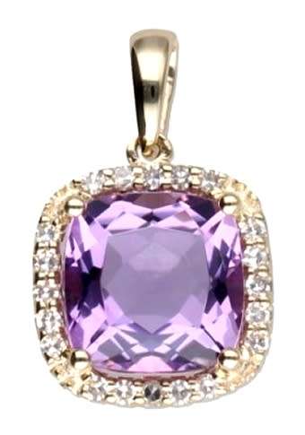 9k / 9ct gold cushion Cluster PENDANT: Amethyst & Diamonds