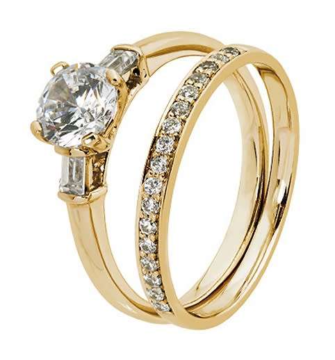 9k / 9ct yellow gold Trinity Engagement or Dress Ring: simulated diamonds  GLAMOROUS