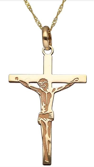 9k / 9ct gold CRUCIFIX: flat, etched, 19.3x30mm
