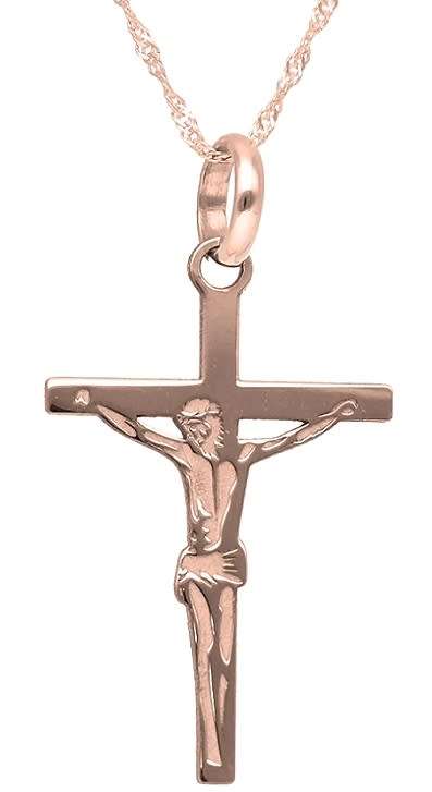 9k / 9ct rose gold CRUCIFIX: flat, etched, 15.5x24.7mm