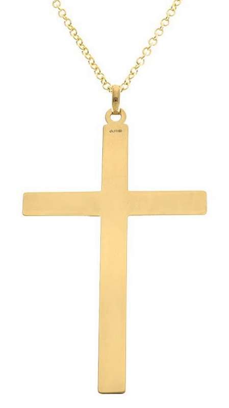 9k / 9ct gold mega CROSS: flat, blasted, 32x53.5mm