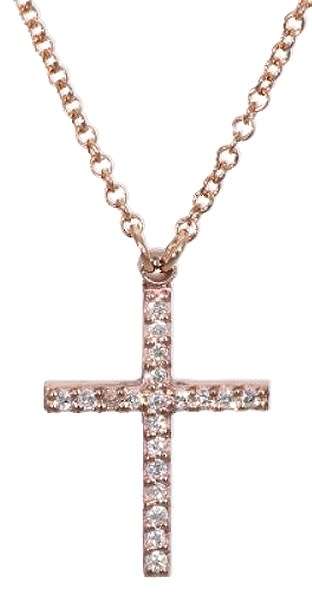 9k / 9ct rose gold CROSS: micro pavé Diamonds on a 1.8mm wide, 45cm long Anchor CHAIN