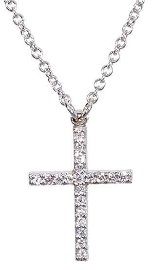 9k / 9ct white gold CROSS: micro pavé Diamonds on a 1.8mm wide, 45cm long Anchor CHAIN