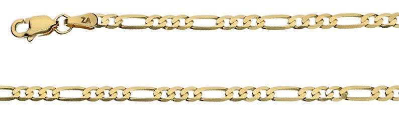 9k / 9ct gold CHAIN: 3+1 Figaro, 2.7mm wide, 45cm