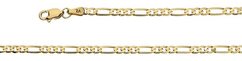 9k / 9ct gold BRACELET: 3+1 Figaro, 2.7mm wide, 19cm